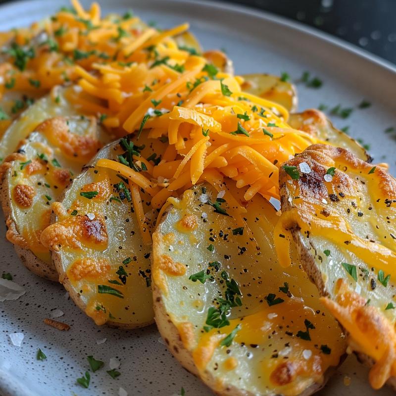 Close-up of loaded potato skins on a grey plate.